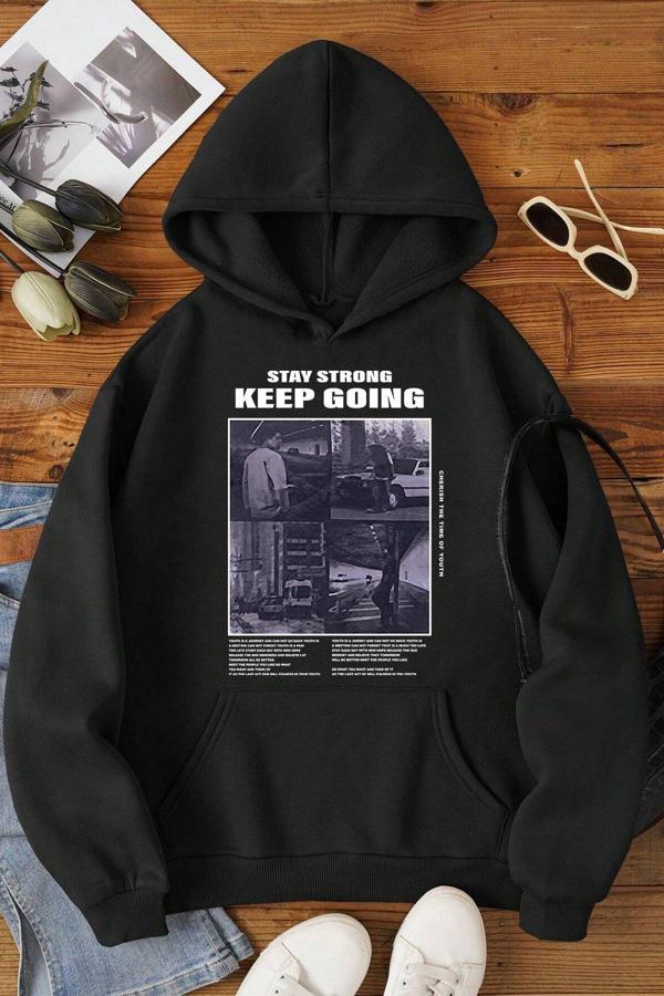 Keep Going Baskılı Oversize Sweatshirt - Image 1