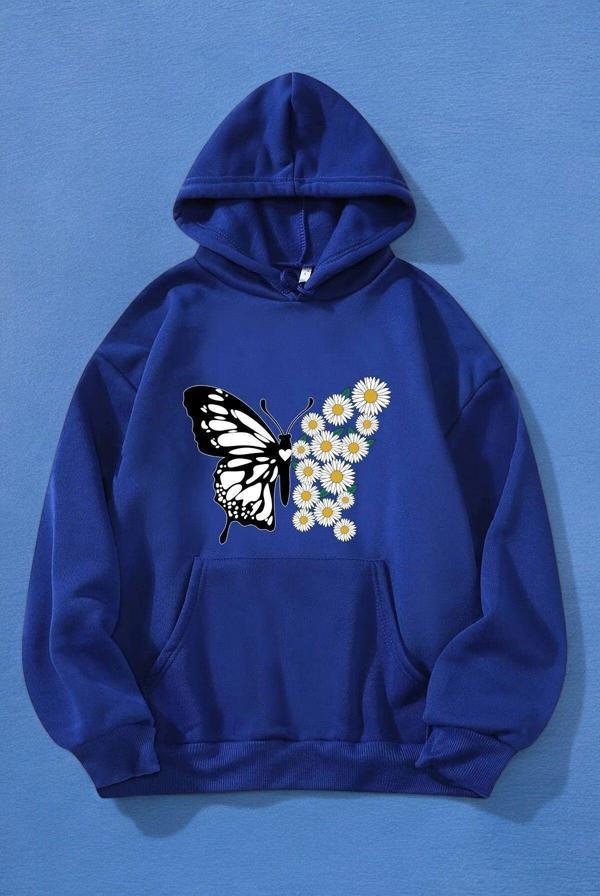 Papatya Kelebek Baskılı Oversize Sweatshirt - Image 1