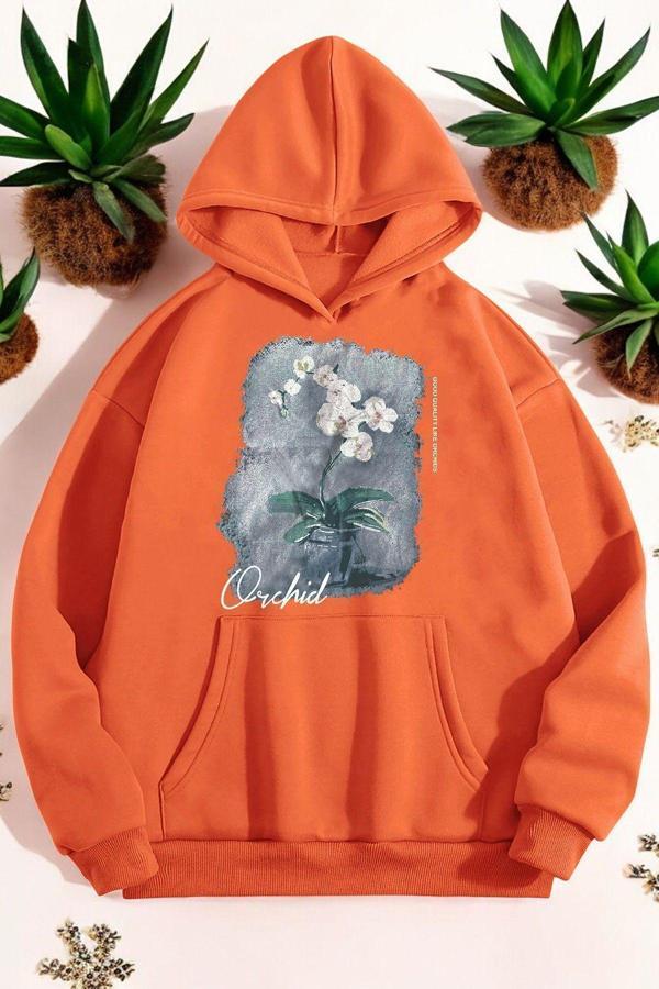 Orkide Tuval Baskılı Unisex Oversize Sweatshirt - Image 1