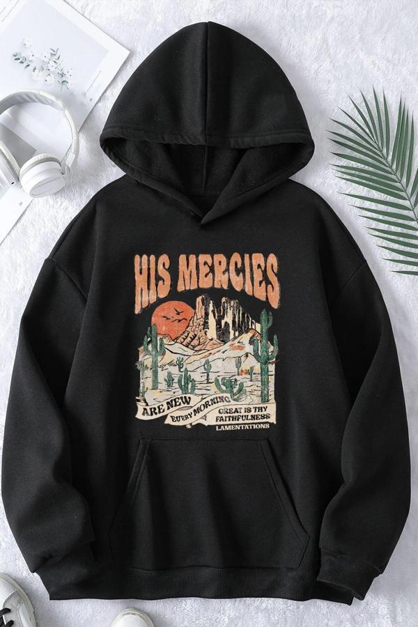 His Mercies Baskılı Oversize Sweatshirt - Image 1