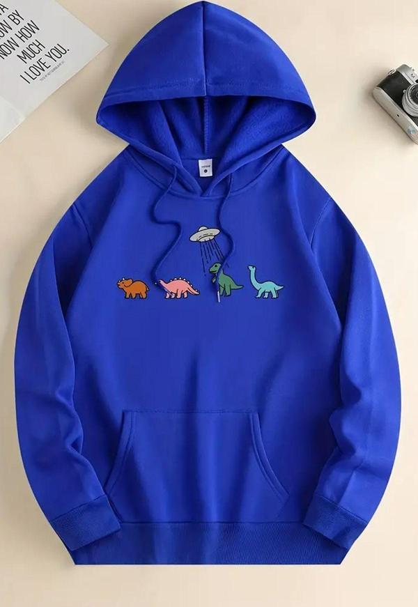 Uzaylı Dinazor Baskılı Oversize Sweatshirt - Image 1