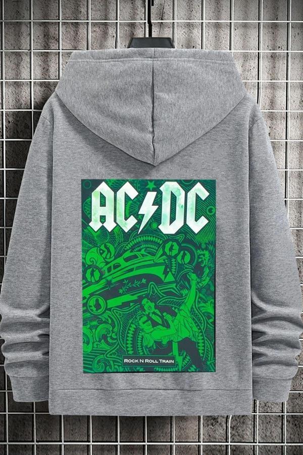 Unisex Ac Dc Baskılı Kapüşonlu Sweatshirt - Image 1