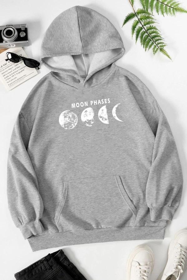 Unisex Moon Phases Baskılı Sweatshirt - Image 1