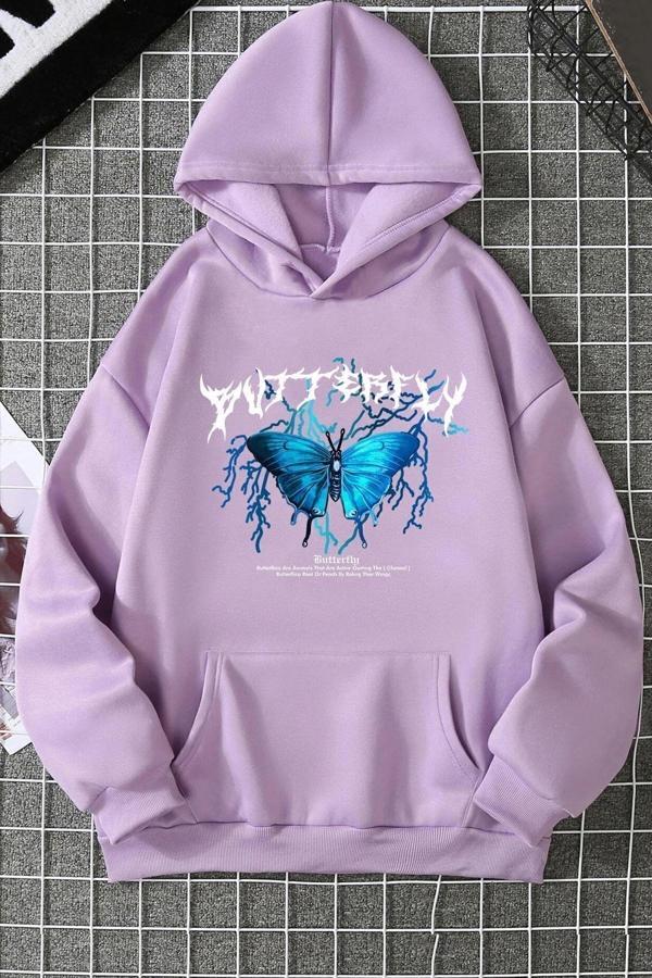 Unisex Blue Butterfly Baskılı Sweatshirt - Image 1