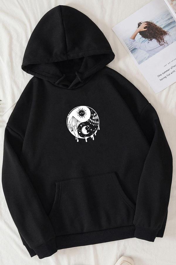 Unisex Ying-yang Baskılı Sweatshirt - Image 1