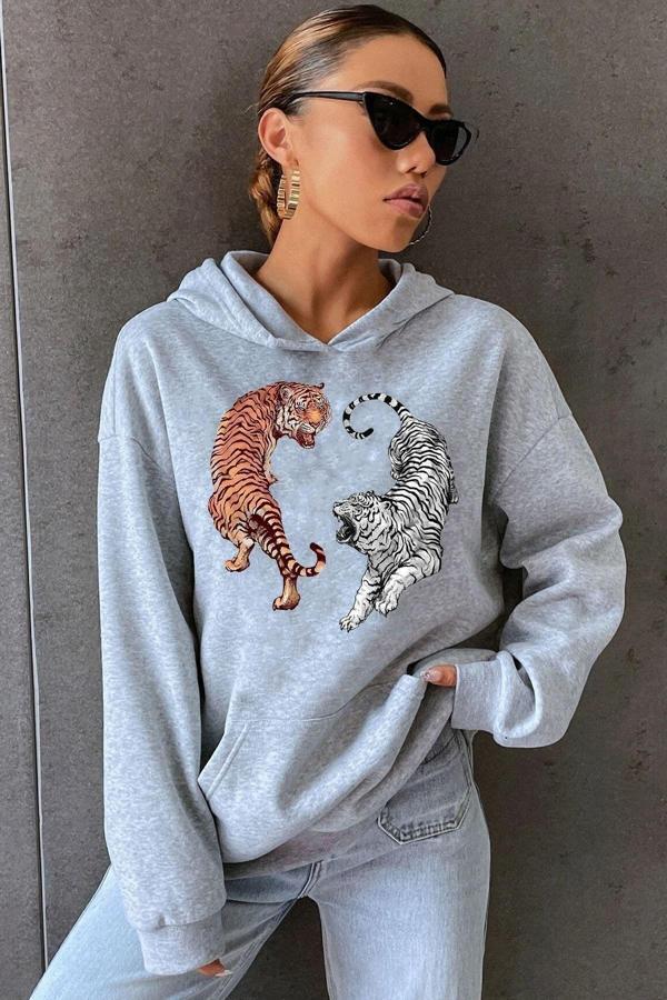 Unisex Tiger Baskılı Sweatshirt - Image 1