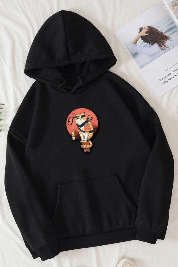 Unisex Shinobi Kedi Baskılı Sweatshirt - Image 1
