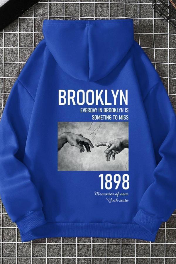 Unisex Oversize 1898 Brooklyn Baskılı Sweatshirt - Image 1