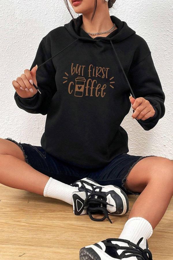 Unisex Oversize But First Coffee Baskılı Sweatshirt - Image 1