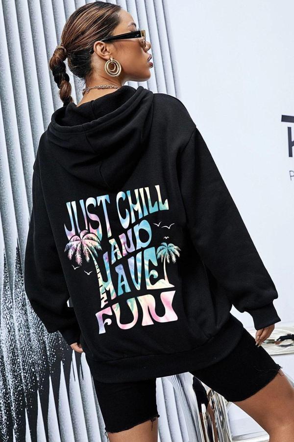 Unisex Oversize just chill and have fun Baskılı Sweatshirt - Image 1