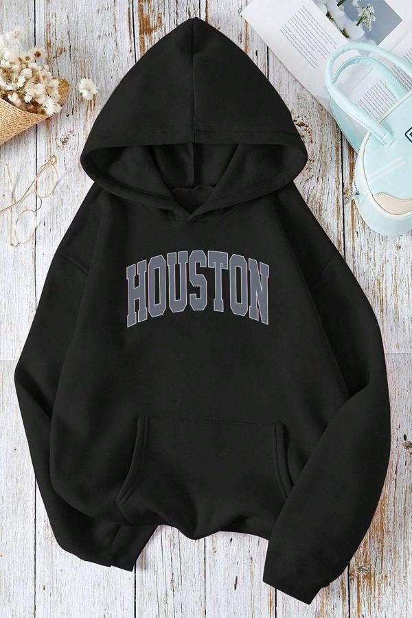 Houston Baskılı Oversize Sweatshirt - Image 1