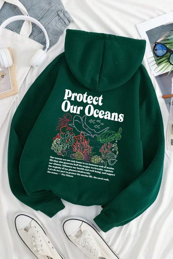 Oceans Baskılı Oversize Sweatshirt - Image 1