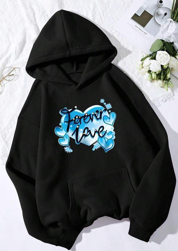 Forever Love Baskılı Unisex Oversize Sweatshirt - Image 1