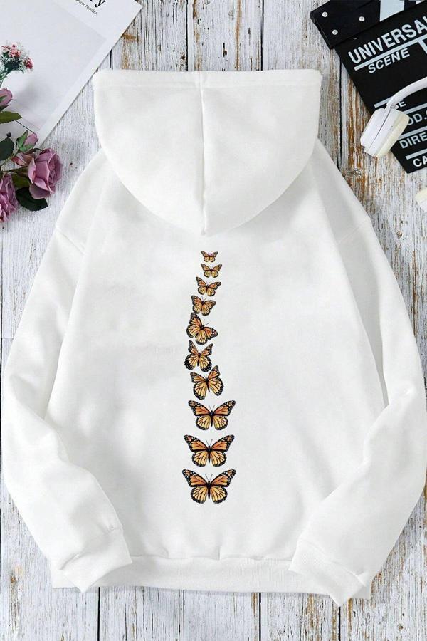 Unisex Oversize Sırt Kral Kelebek Baskılı Sweatshirt - Image 1