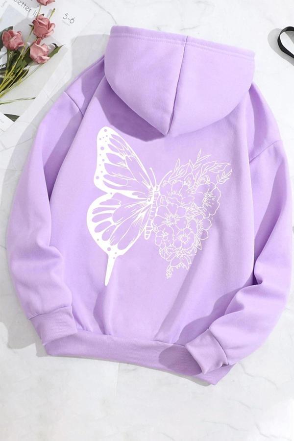 Unisex Drawing Butterflies Sırt Baskılı Sweatshirt - Image 1