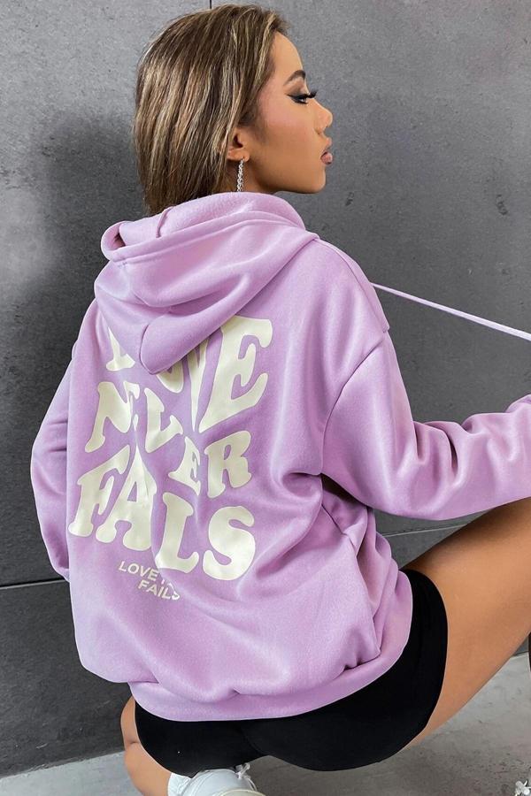 Unisex Love Never Fails Sırt Baskılı Sweatshirt - Image 1