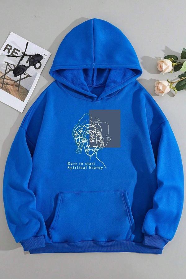 Unisex Minimal line drawing Baskılı Sweatshirt - Image 1