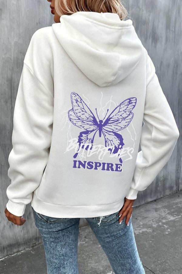Unisex Butterfly & Letter Graphic Baskılı Sweatshirt - Image 1