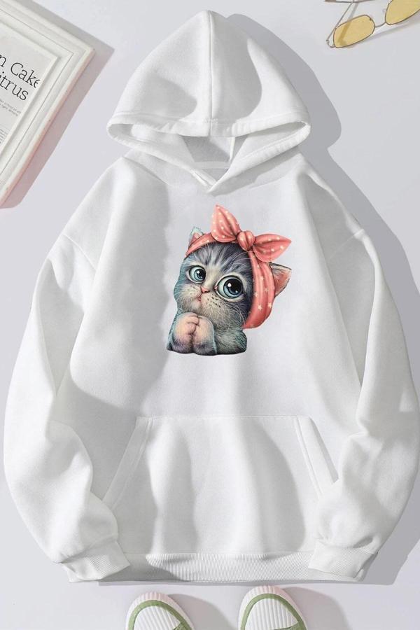 Unisex Sevimli Kedi Sweatshirt - Image 1
