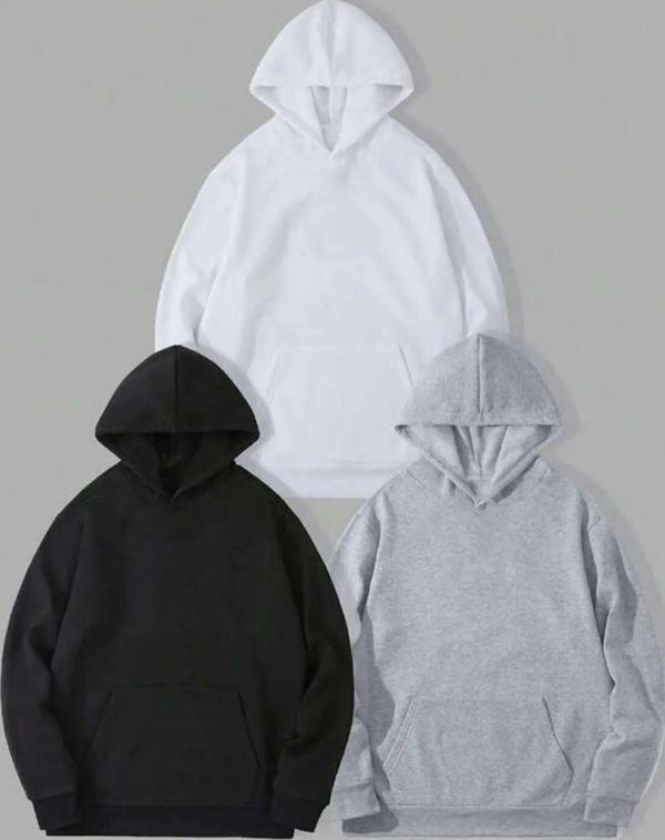 Unisex Düz 3' Lü Baskısız Kapüşonlu Oversize Sweatshirt - Image 1