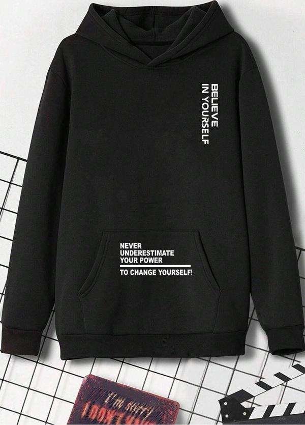 Belive in Yourself Baskılı Oversize Sweatshirt - Image 1