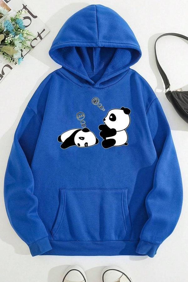 Unisex Panda Baskılı Oversize Sweatshirt - Image 1