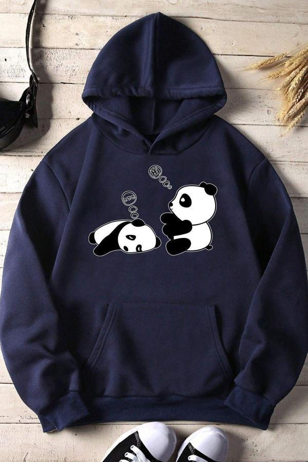 Unisex Panda Baskılı Oversize Sweatshirt - Image 1