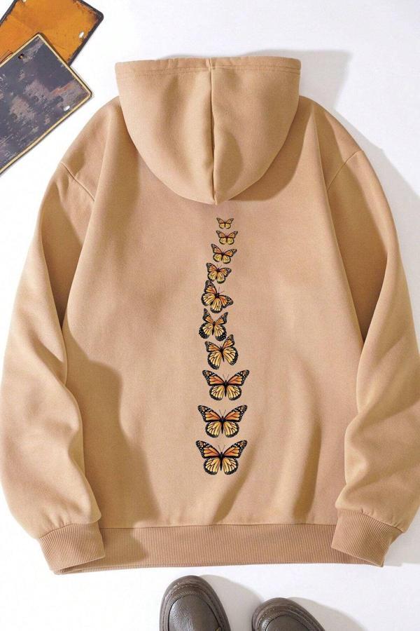 Unisex Oversize Sırt  Kelebek Baskılı Sweatshirt - Image 1