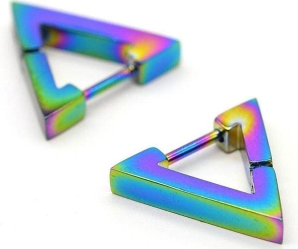 Çelik Üçgen Küpe Hologram Renk - Image 1