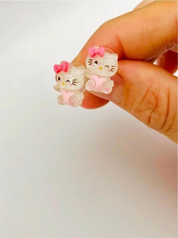 Hello Kitty Pembe Hello Kitty Pembe  Kalpli Küpe 2'li Genç ve Çocuk Küpesi Hediyelik Aksesuar Şık Takı - Image 1