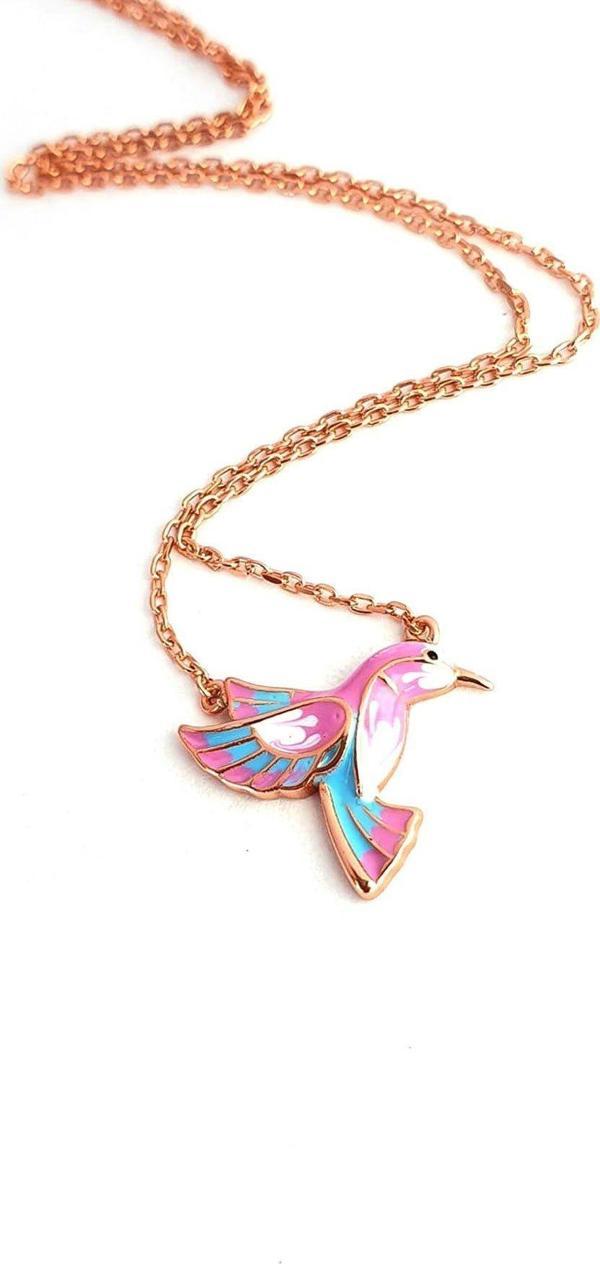 Mineli 925ayar Gümüş Rose Totem Kuşu Kolye - Image 1