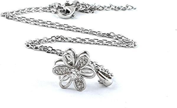 Pırlanta Parlaklığında Zirkon Taşlı 925ayar Gümüş hareketli çiçek kolye  - Image 1