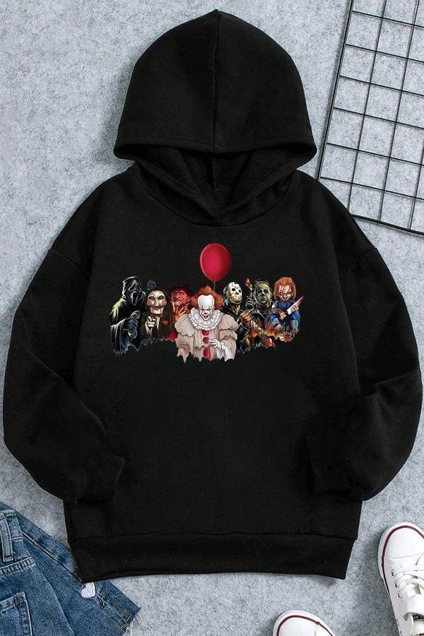 Korku Karakterleri Baskılı Erkek - Kız Çocuk Rahat Kalıp Sweatshirt - Image 1