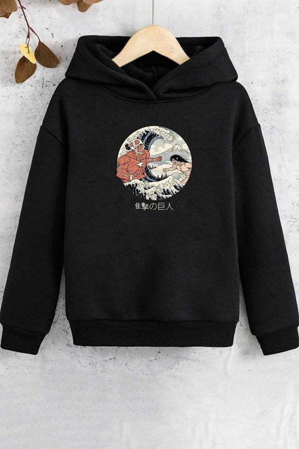 Çocuk Kanagawa Oki Nami Ura Baskılı Sweatshirt - Image 1
