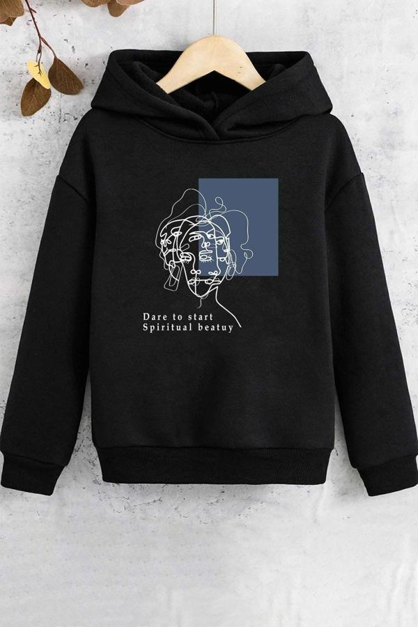 Çocuk Minimal Line Drawing Baskılı Sweatshirt - Image 1