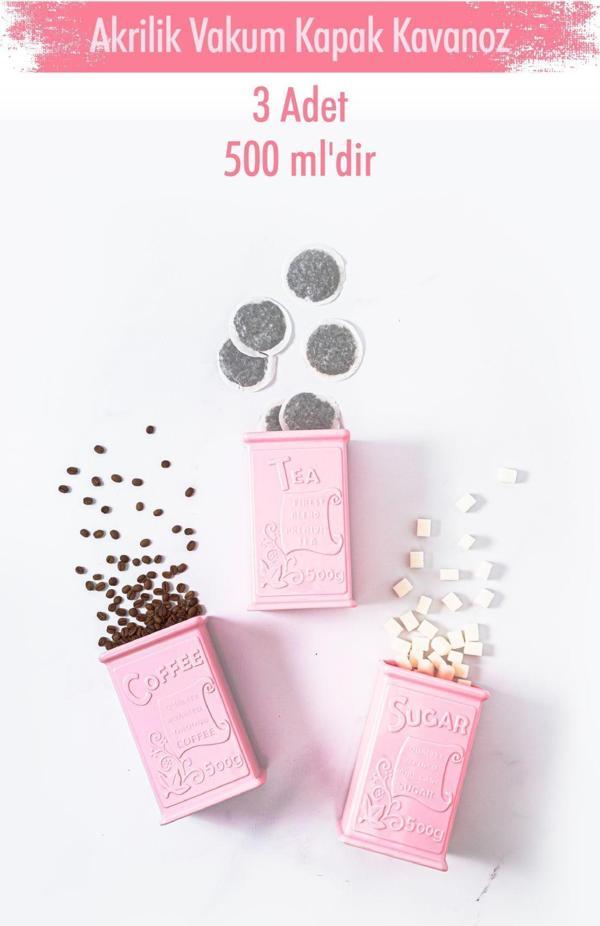 Akrilik Soft Pembe Şeker Kahve Çay Kavanozu 500 Ml (Vakum Kapak ) - Image 1