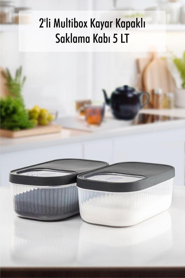 2'Li 5 LT Multibox Kayar Kapaklı Saklama Kabı & Erzak Kabı & Toz Ve Tablet Deterjan Kutusu - Image 1