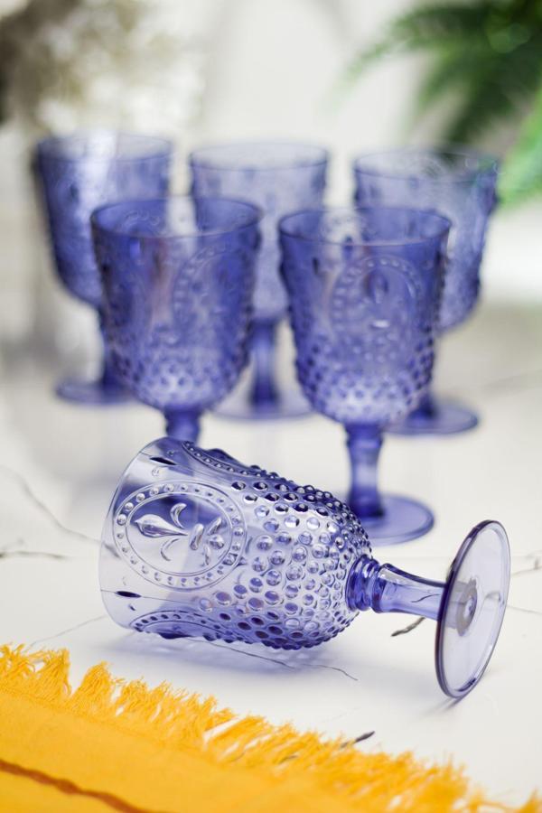 Akrilik Mavi 6'lı Kadeh & Su Meşrubat Kahve Yanı Bardağı 450 ml ( Cam Değildir ) - Image 1