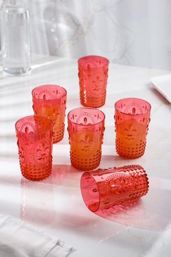 Akrilik Kırmızı 6'lı Kısa Bardak & Su Meşrubat Kahve Yanı Bardağı 400 ml ( Cam Değildir ) - Image 1