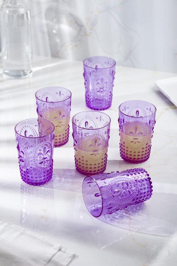 Akrilik Mor 6'lı Kısa Bardak & Su Meşrubat Kahve Yanı Bardağı 400 ml ( Cam Değildir ) - Image 1