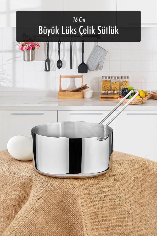 16 Cm Büyük Boy Lüx Paslanmaz Çelik Sütlük & Sosluk & Kaçerola - Image 1