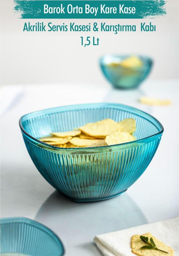 Akrilik Barok Aquamarin Orta Boy Kare Meyve & Salata Kasesi & Karıştırma Kabı / 1,5 Lt  (CAM DEĞİLDİR) - Image 1