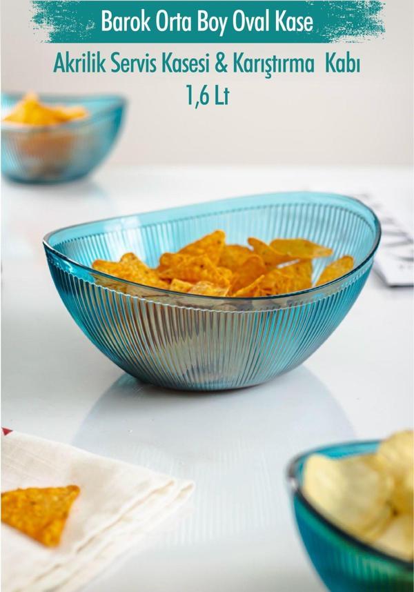 Akrilik Barok Aquamarin Orta Boy Oval Meyve & Salata Kasesi & Karıştırma Kabı / 1,6 Lt  (CAM DEĞİLDİR) - Image 1