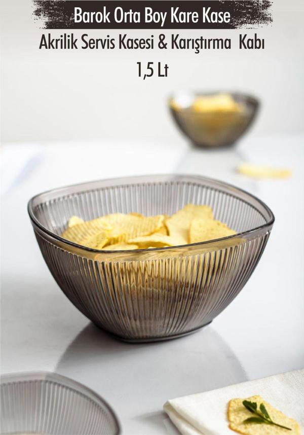 Akrilik Barok Füme Orta Boy Kare Meyve & Salata Kasesi & Karıştırma Kabı / 1,5 Lt  (CAM DEĞİLDİR) - Image 1