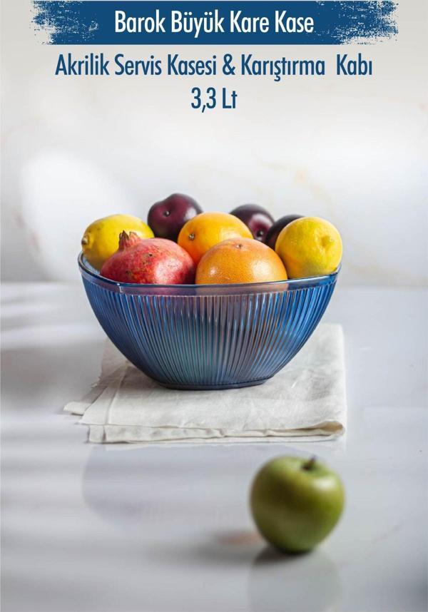 Akrilik Barok Lacivert Büyük Kare Meyve & Salata Kasesi & Karıştırma Kabı / 3,3 Lt  (CAM DEĞİLDİR) - Image 1