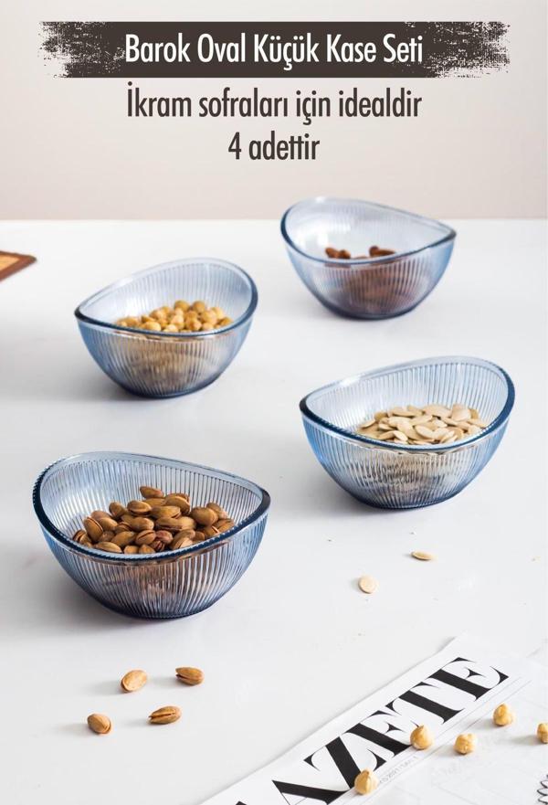 Akrilik Barok Lacivert Oval 4'lü Küçük Kase Seti & Çerezlik & Sunumluk & İkramlık (Cam Değildir) - Image 1