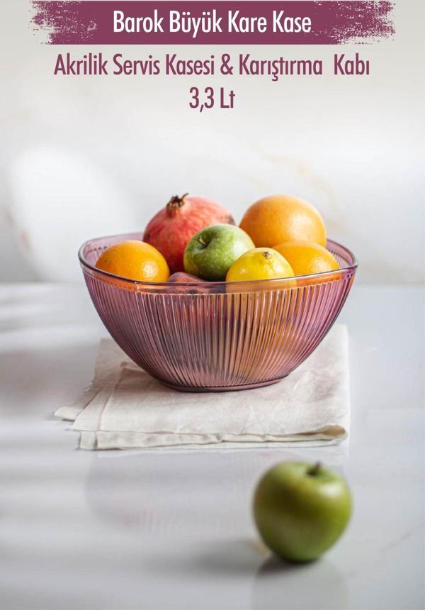 Akrilik Barok Mürdüm Büyük Kare Meyve & Salata Kasesi & Karıştırma Kabı / 3,3 Lt  (CAM DEĞİLDİR) - Image 1