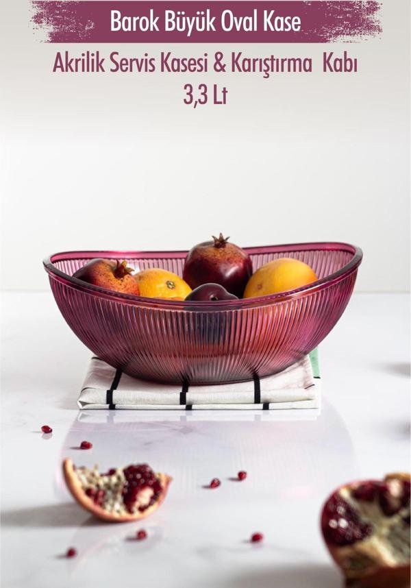 Akrilik Barok Mürdüm Büyük Oval Meyve & Salata Kasesi & Karıştırma Kabı / 3,3 Lt  (CAM DEĞİLDİR) - Image 1