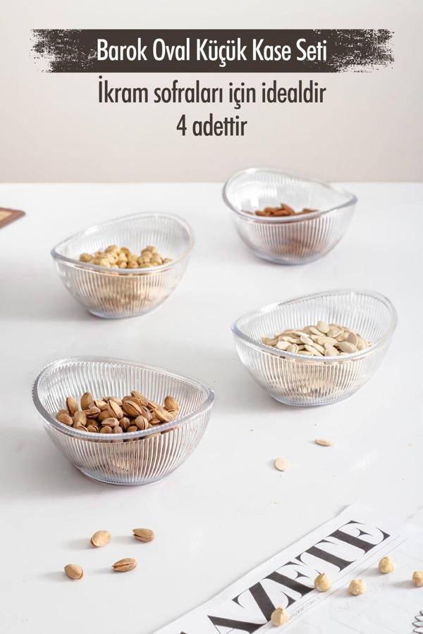 Akrilik Barok Şeffaf Oval 4'lü Küçük Kase Seti & Çerezlik & Sunumluk & İkramlık (Cam Değildir) - Image 1