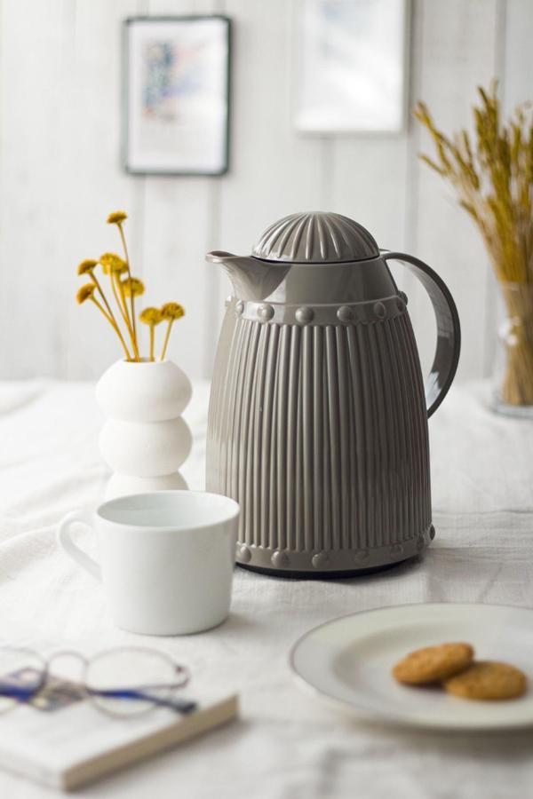 1 Lt Isı Yalıtımlı Çay ve Soğuk Su Termosu Gri (12 Saat Sıcak Tutar& İçi Camdır) - Image 1